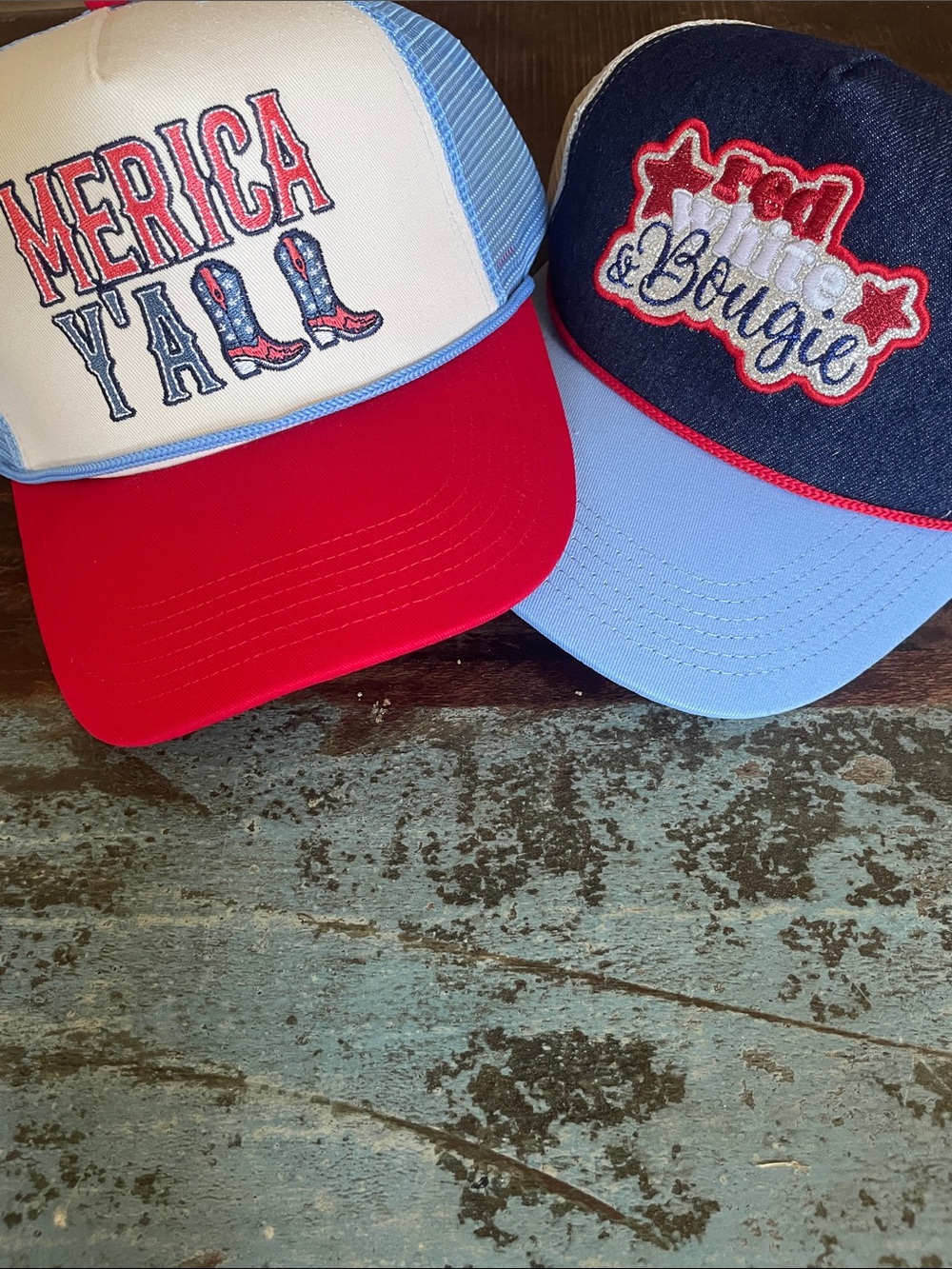“Red, white and bougie” and  'Merica Y'all' Women's Trucker Hats